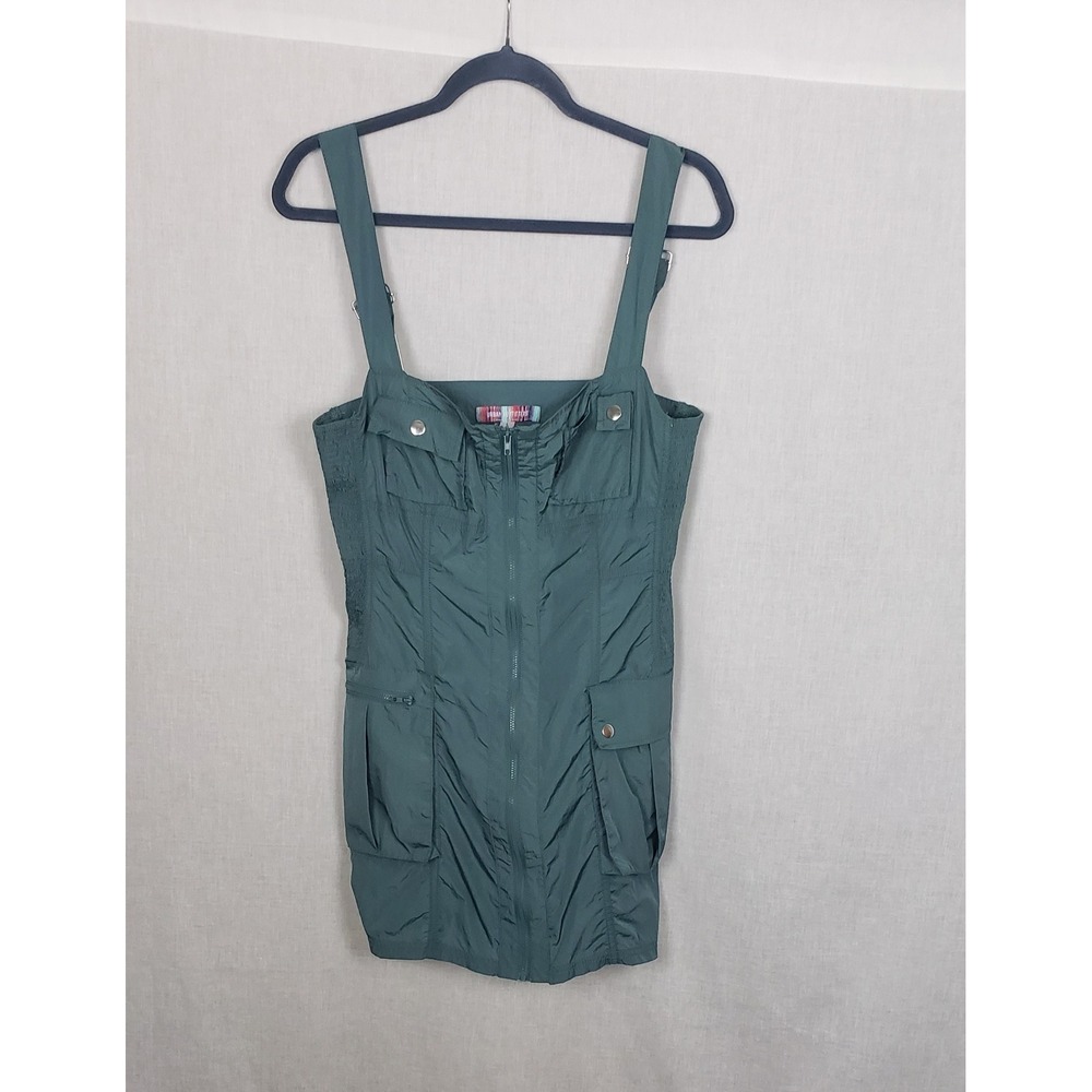 Urban Outfitters Teal Green Nylon Cargo Mini Dress L Utility Gorpcore Sporty Y2K